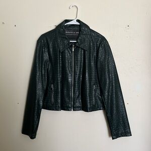 Bagatelle Women's Dark Leather Croc-Pattern Jacket
